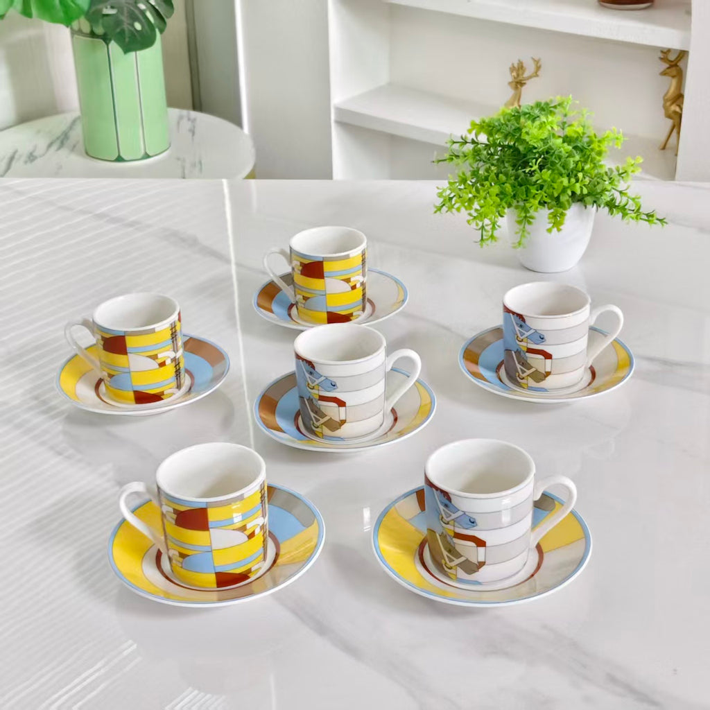 Espresso Cup and Saucer Set (6 Cups &amp; 6 Saucers)
