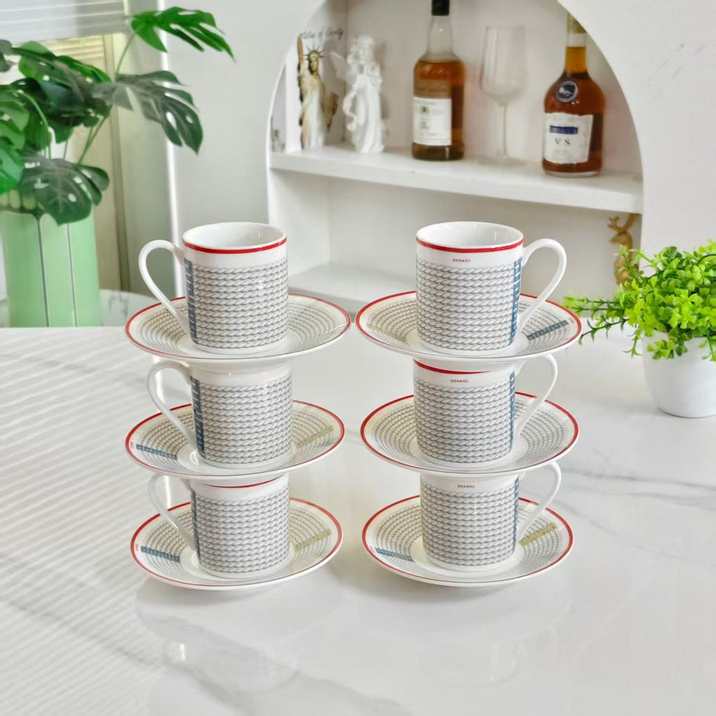 Espresso Cup and Saucer Set (6 Cups &amp; 6 Saucers)
