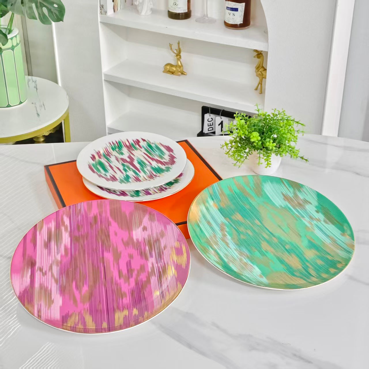 Set due piatti – [Ikat – Rosso + Verde]