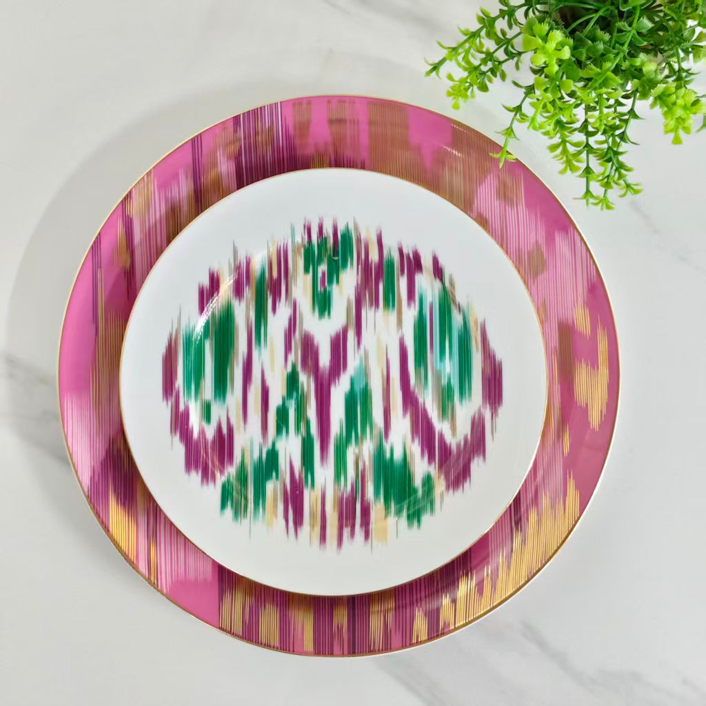 Set due piatti – [Ikat – Rosso + Verde]
