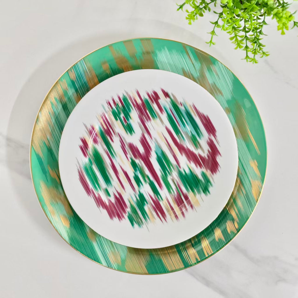 Set due piatti – [Ikat – Rosso + Verde]