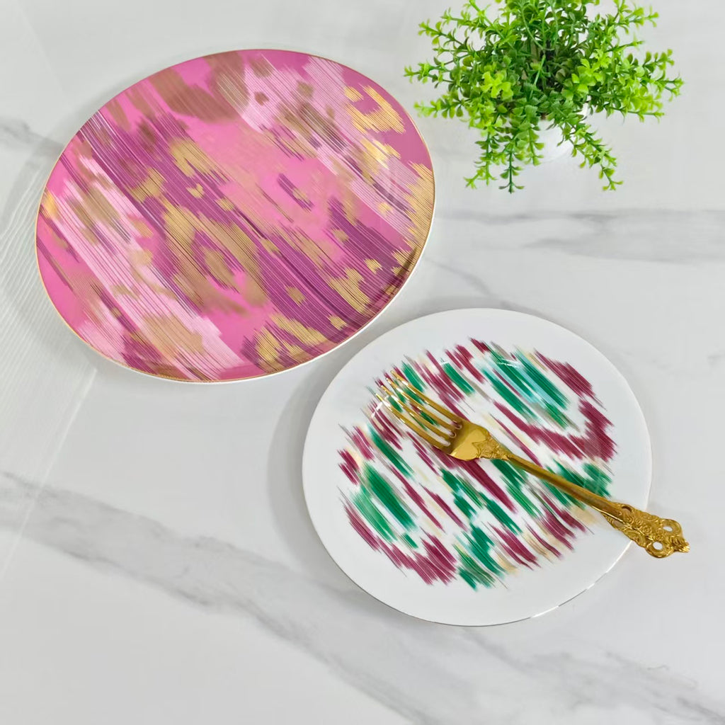 Set due piatti – [Ikat – Rosso + Verde]