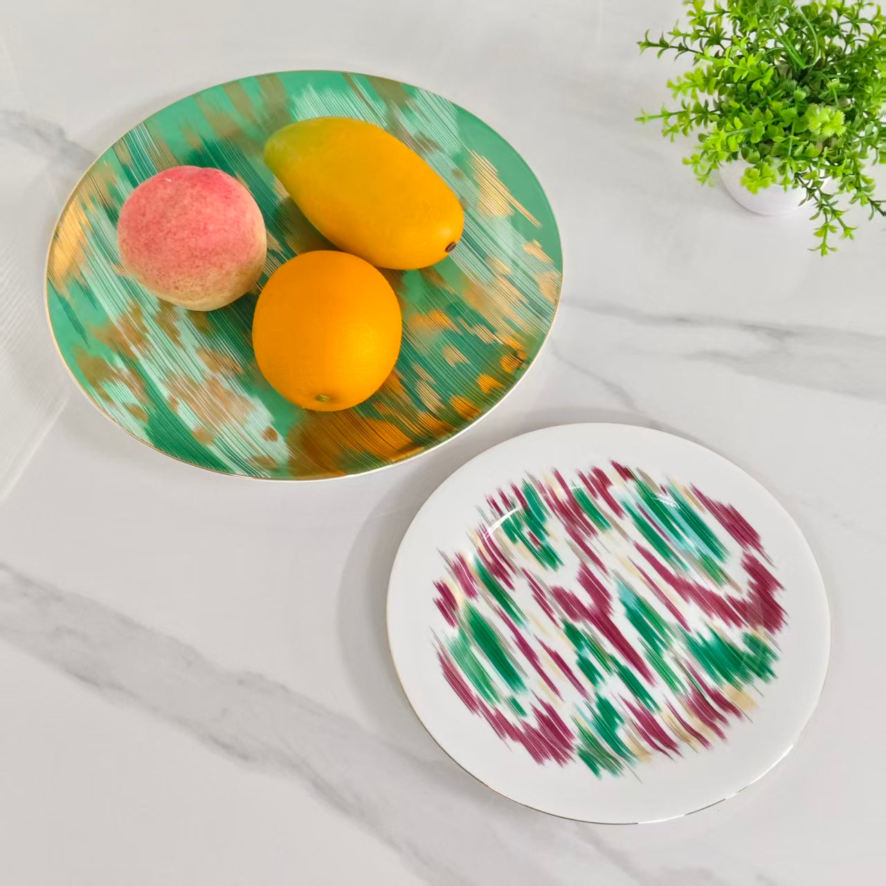 Set due piatti – [Ikat – Rosso + Verde]