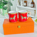 Set doppia tazza "Red-Bottom Horse" – Scatola in pelle
