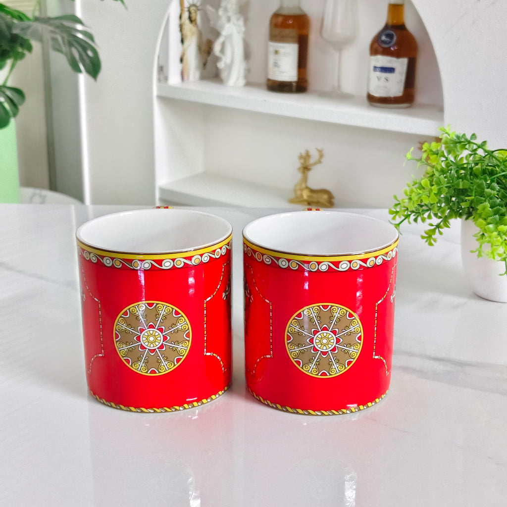 Set doppia tazza "Red-Bottom Horse" – Scatola in pelle