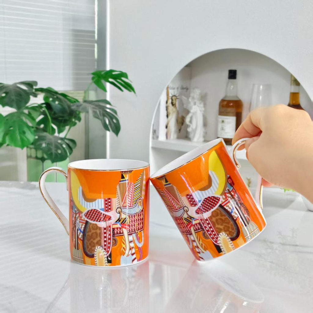 Set doppia tazza "Sella Arancione" – Custodia in pelle