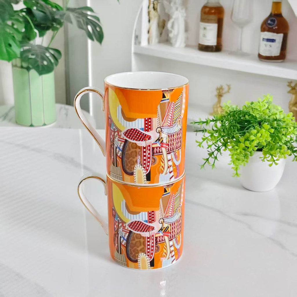 Set doppia tazza "Sella Arancione" – Custodia in pelle