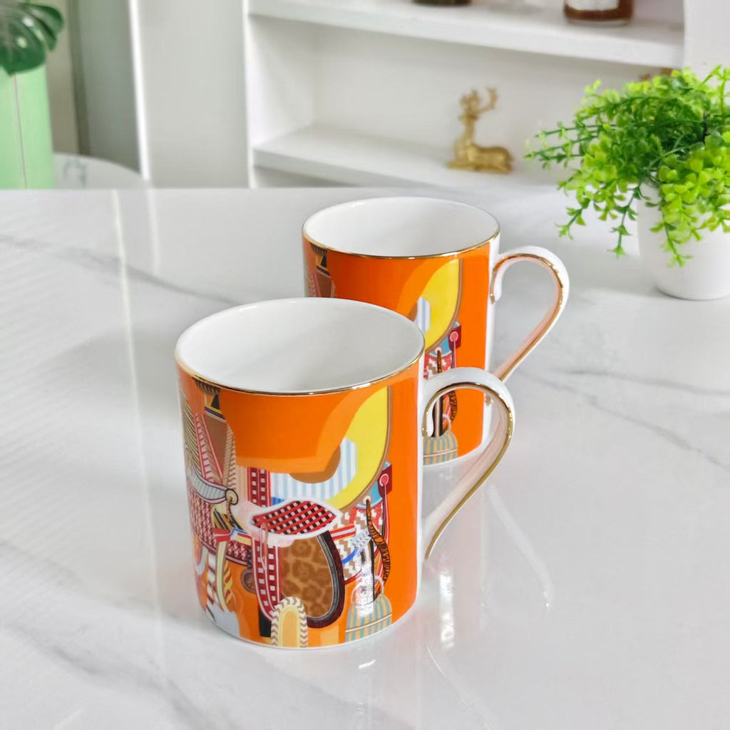Set doppia tazza "Sella Arancione" – Custodia in pelle