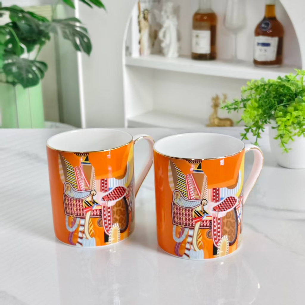 Set doppia tazza "Sella Arancione" – Custodia in pelle
