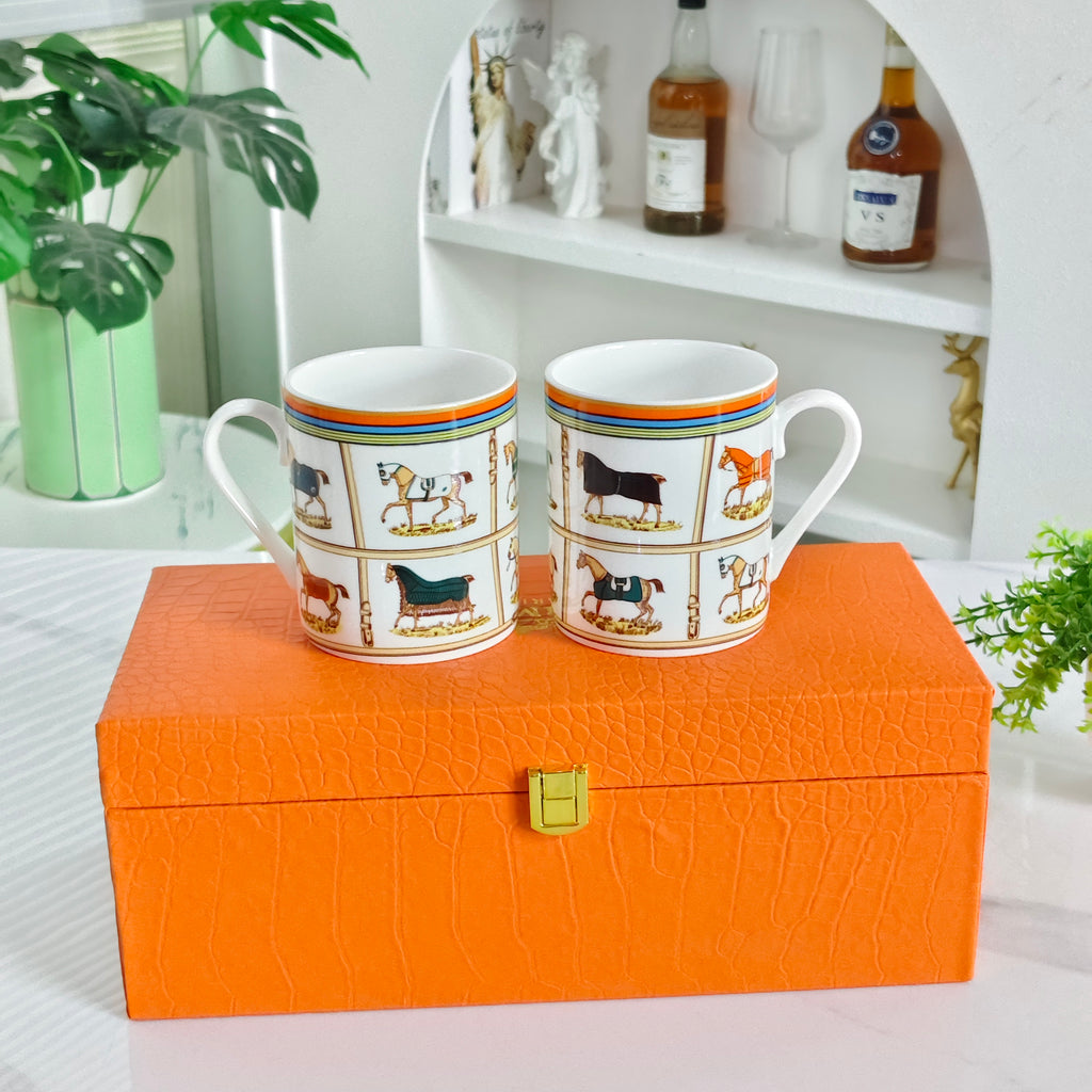 "Ten Fine Steeds" Mug Set (Pair) – Leather Box