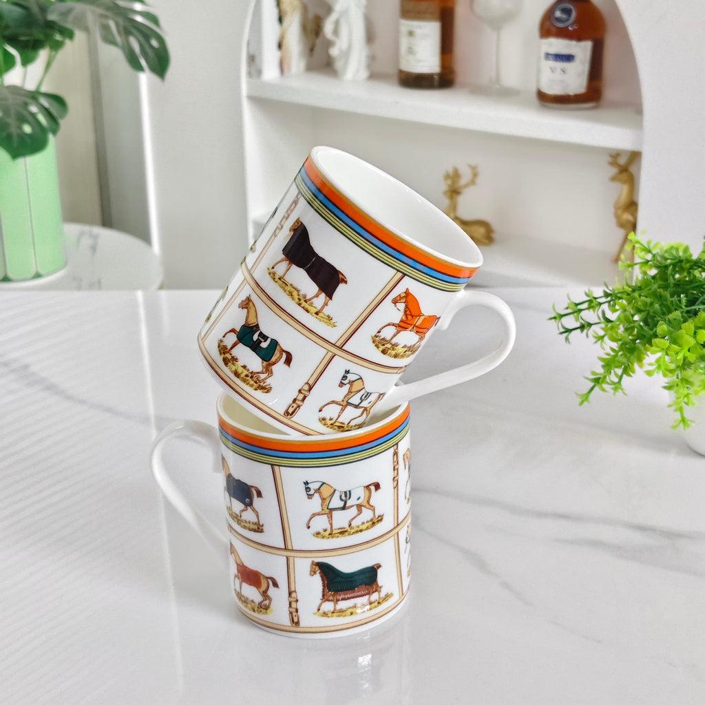 "Ten Fine Steeds" Mug Set (Pair) – Leather Box