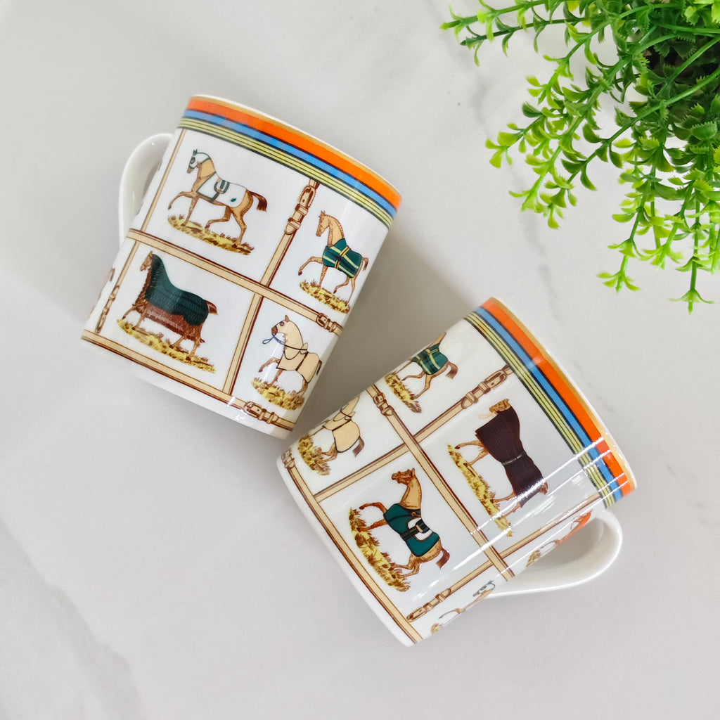"Ten Fine Steeds" Mug Set (Pair) – Leather Box