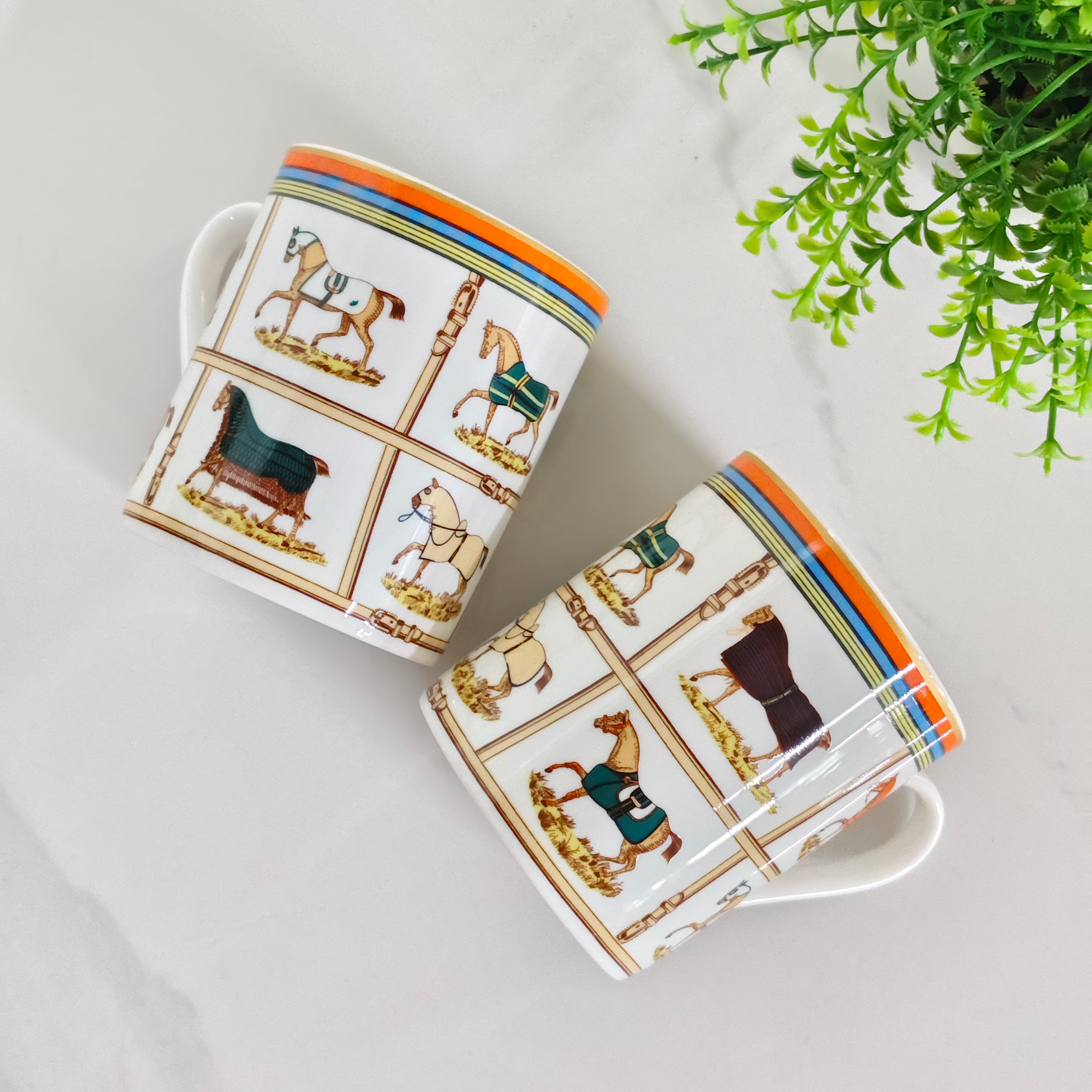 "Ten Fine Steeds" Mug Set (Pair) – Leather Box