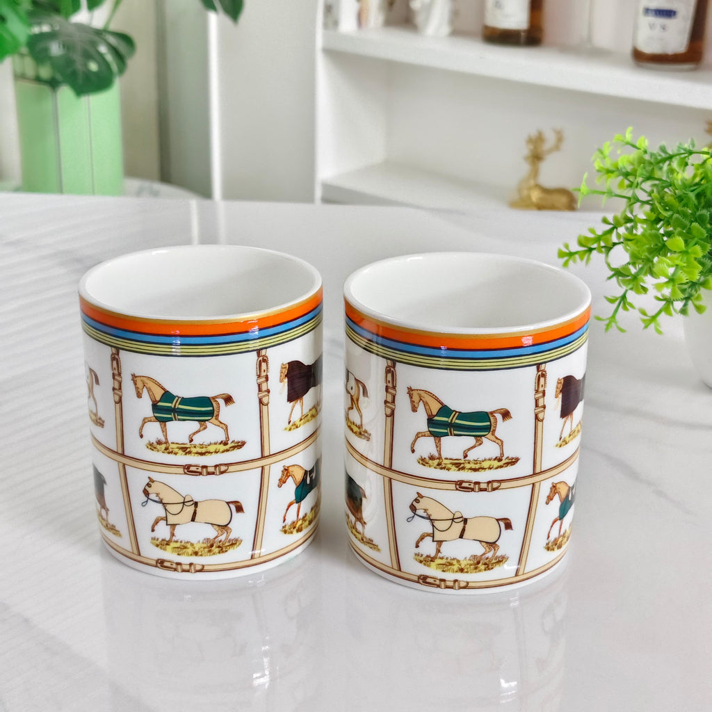 "Ten Fine Steeds" Mug Set (Pair) – Leather Box