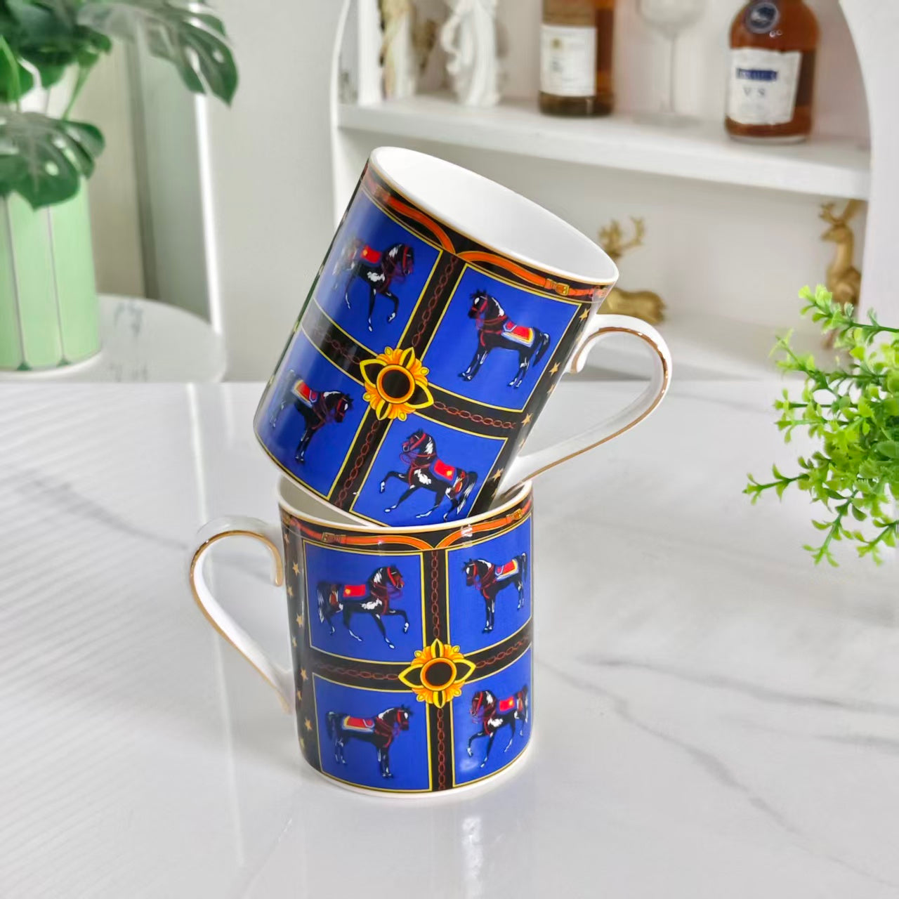 "Starry Glow" Double Mug Set – Leather Box