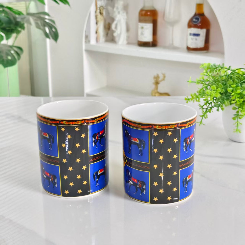 "Starry Glow" Double Mug Set – Leather Box
