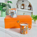 Cup – White + Orange Scepter – Set of Two Mugs – Leather Box