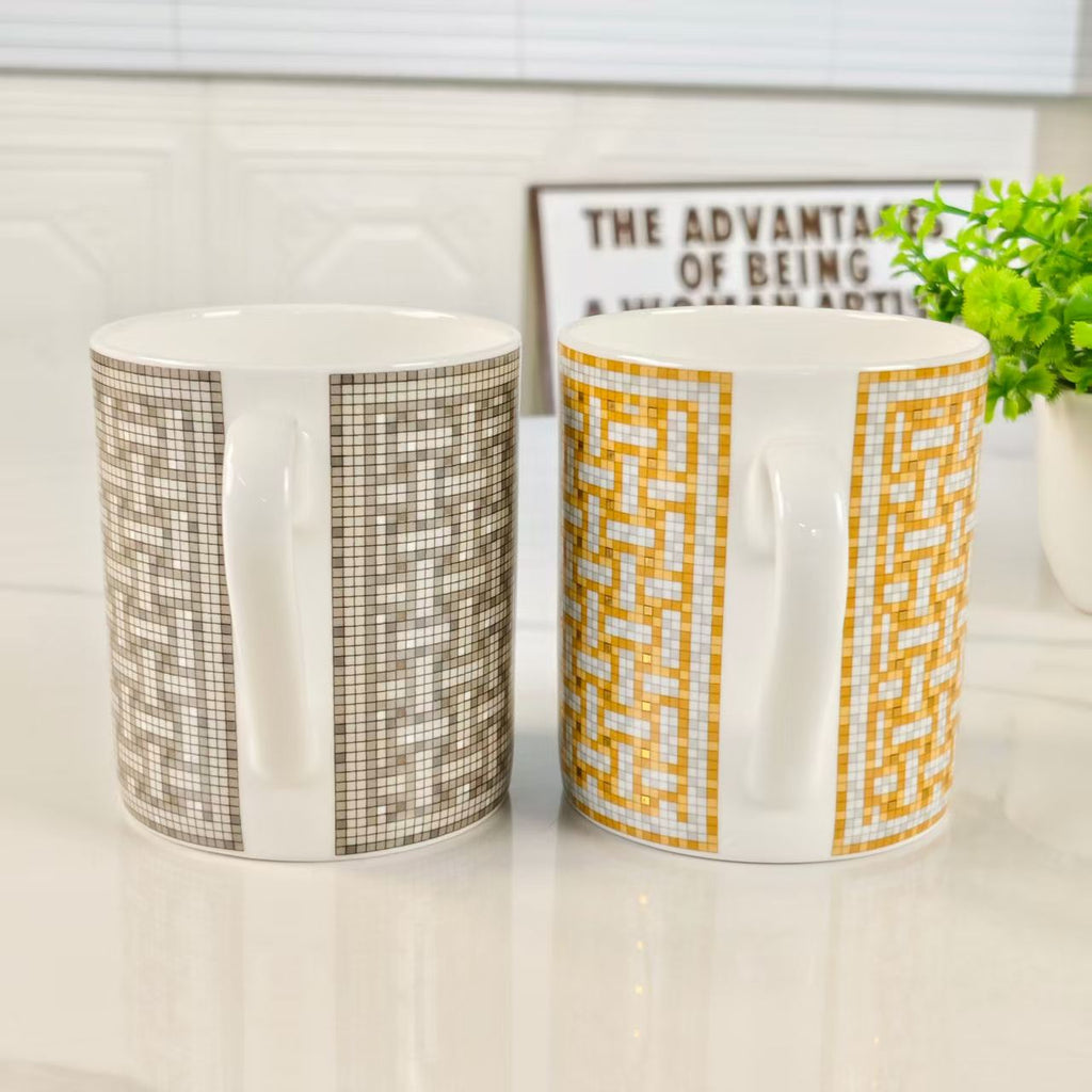 Nuovo Prodotto: Design Intrecciato Oro e Grigio [Set di 2 Tazze] + [Scatola in Pelle]