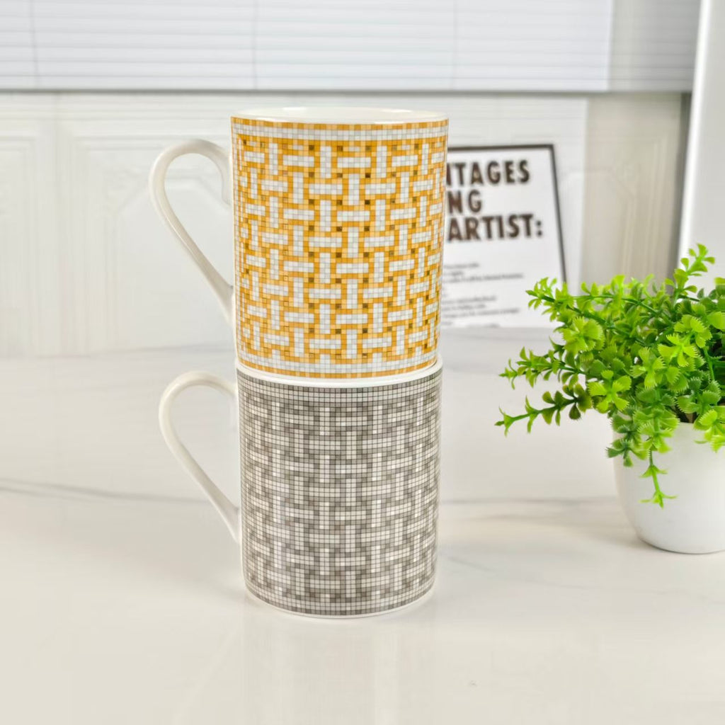 Nuovo Prodotto: Design Intrecciato Oro e Grigio [Set di 2 Tazze] + [Scatola in Pelle]