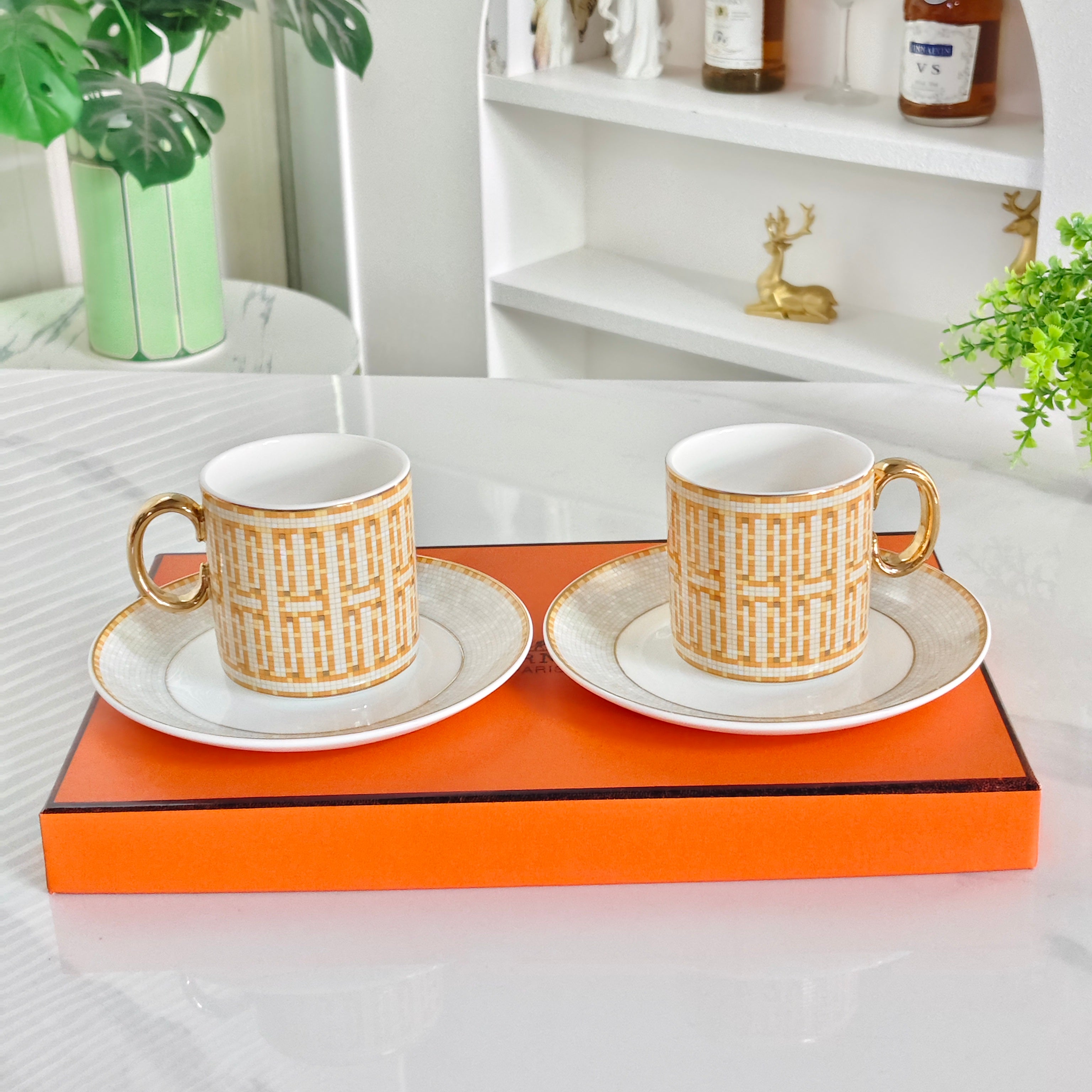 Cup and Saucer Set – Small Straight-Sided Vertical Ribbed Design