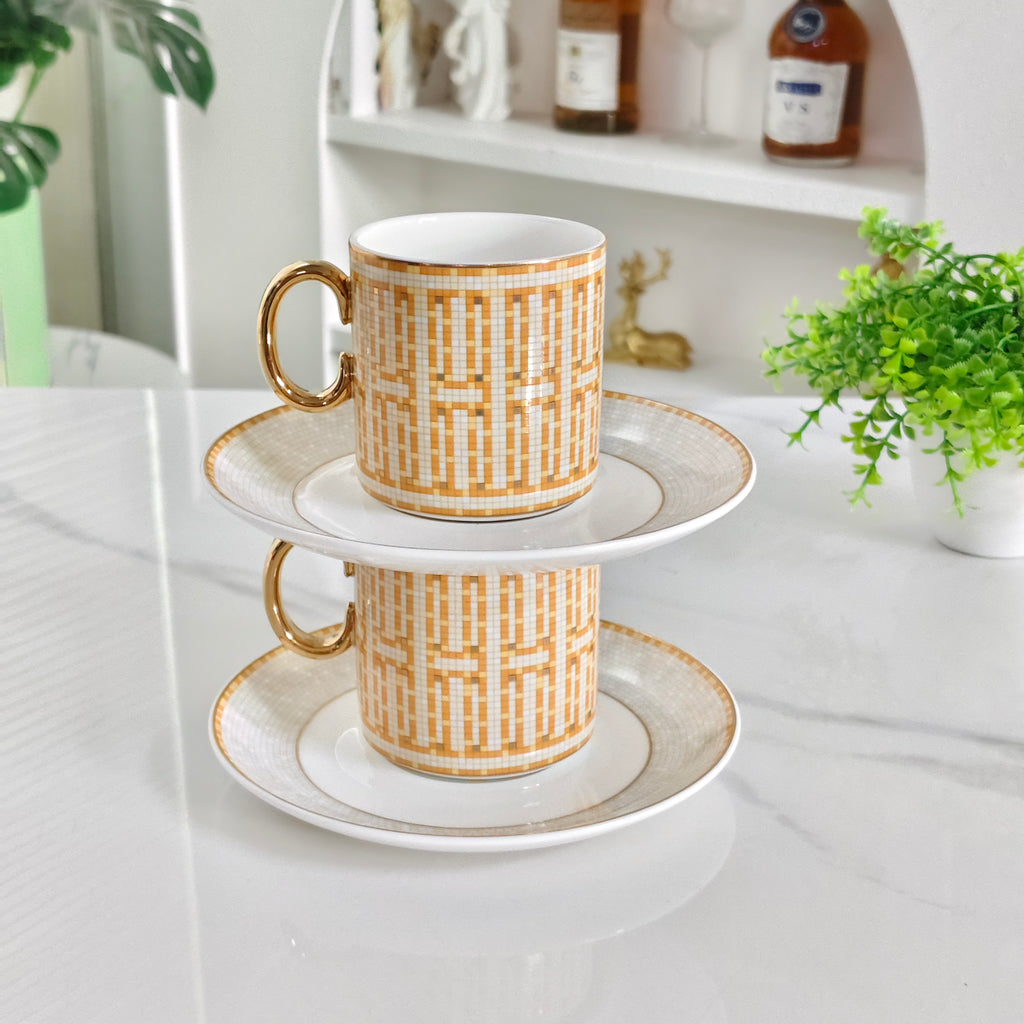 Cup and Saucer Set – Small Straight-Sided Vertical Ribbed Design