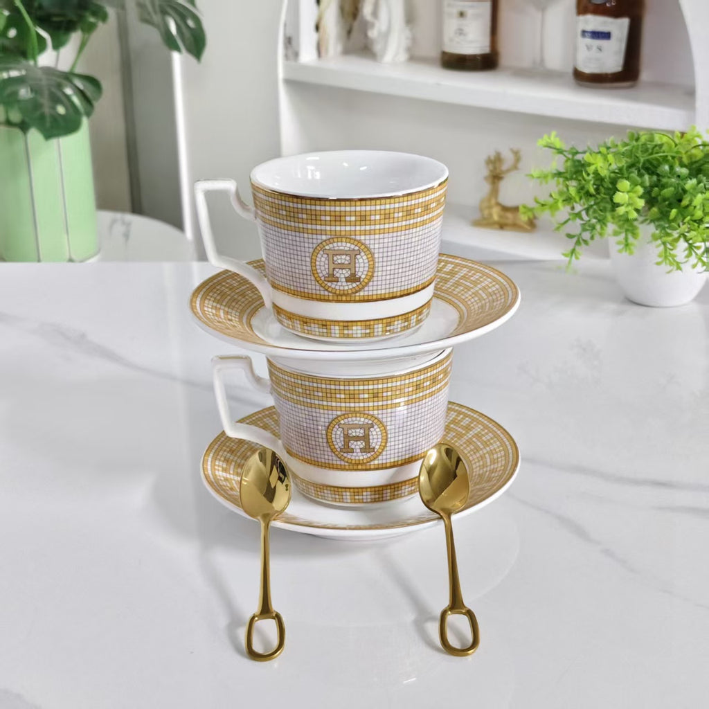 Cup and Saucer Set (Pair) – Includes Original Spoons – 030 Gold Rim
