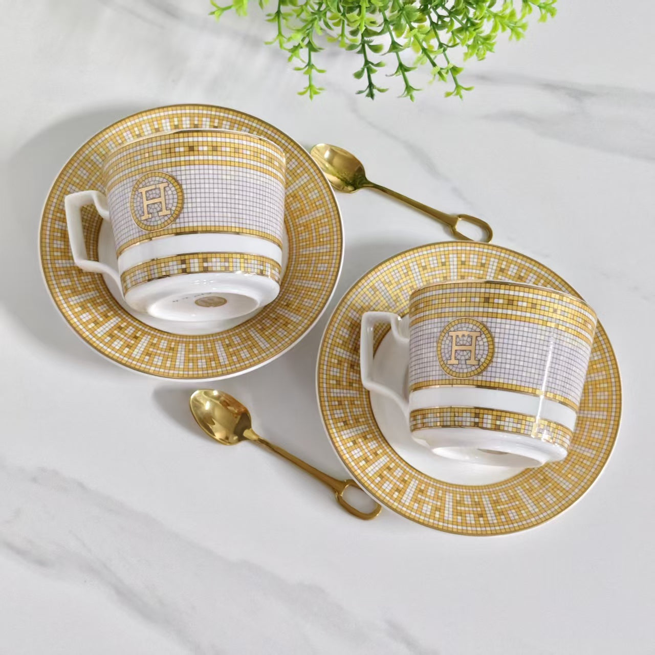 Cup and Saucer Set (Pair) – Includes Original Spoons – 030 Gold Rim