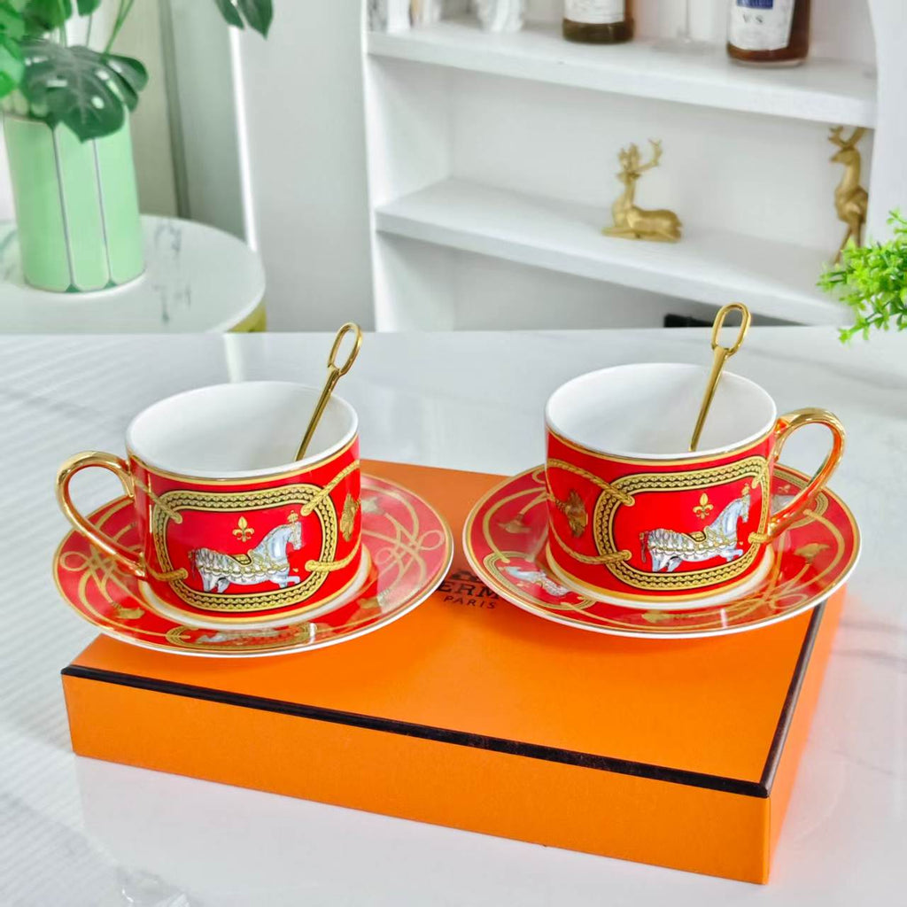 Cup and Saucer Set (Pair) with Original Spoons – Red Warhorse