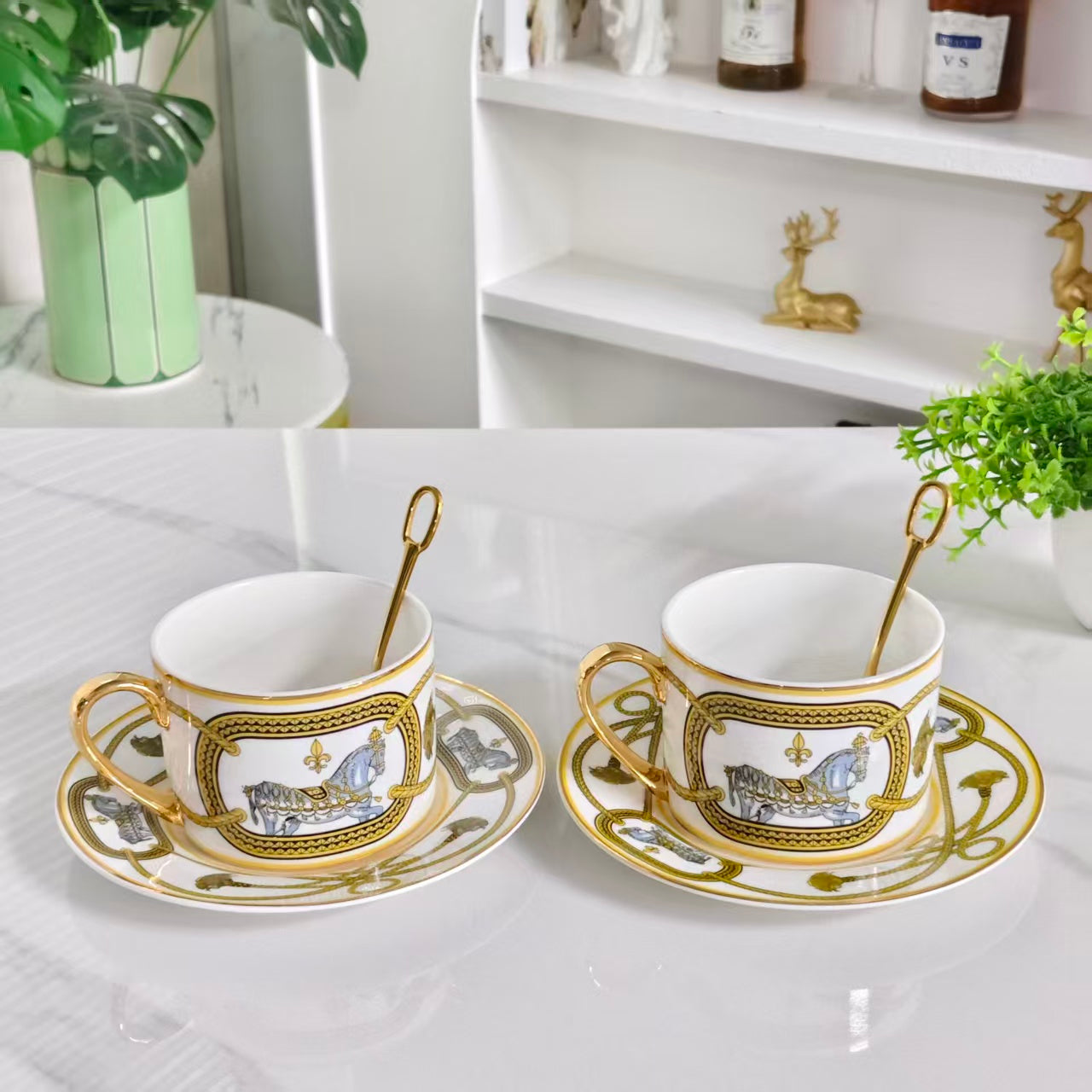 Cup and Saucer Set (Pair of Cups & Saucers + Original Spoons) – White Warhorse