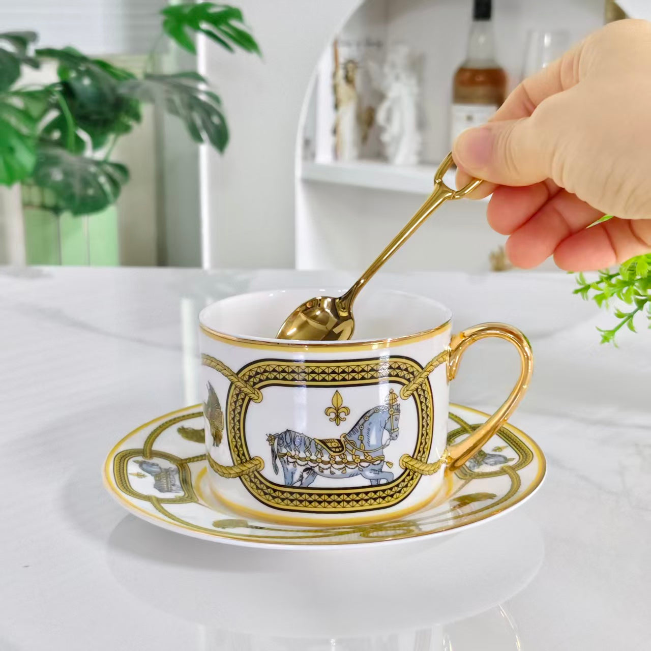 Cup and Saucer Set (Pair of Cups & Saucers + Original Spoons) – White Warhorse
