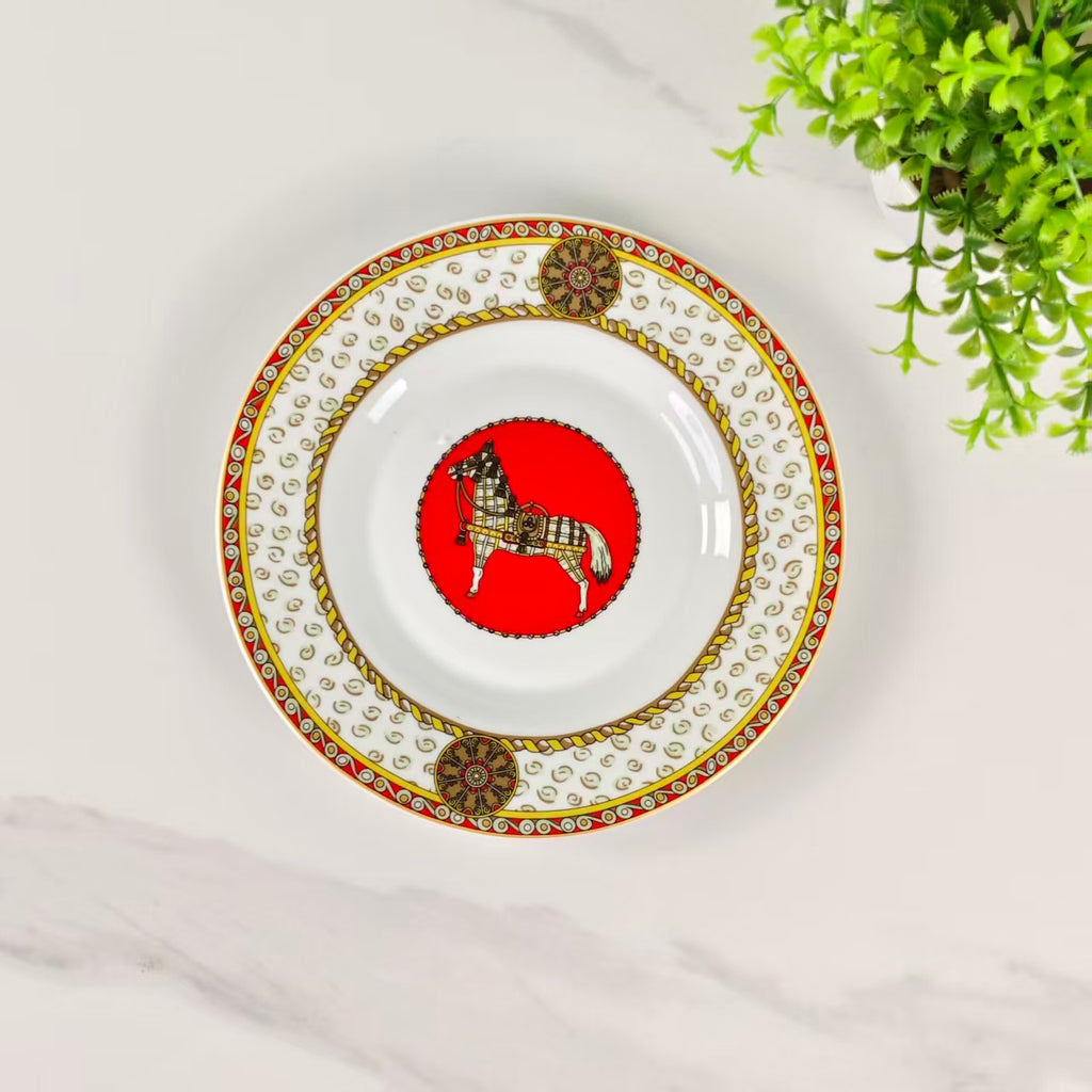Cup and Saucer Set – Horse on Red Background