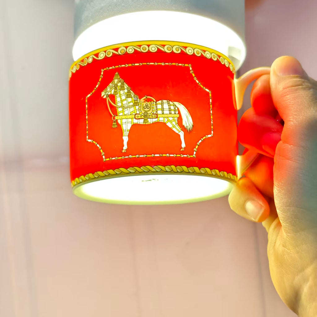 Cup and Saucer Set – Horse on Red Background
