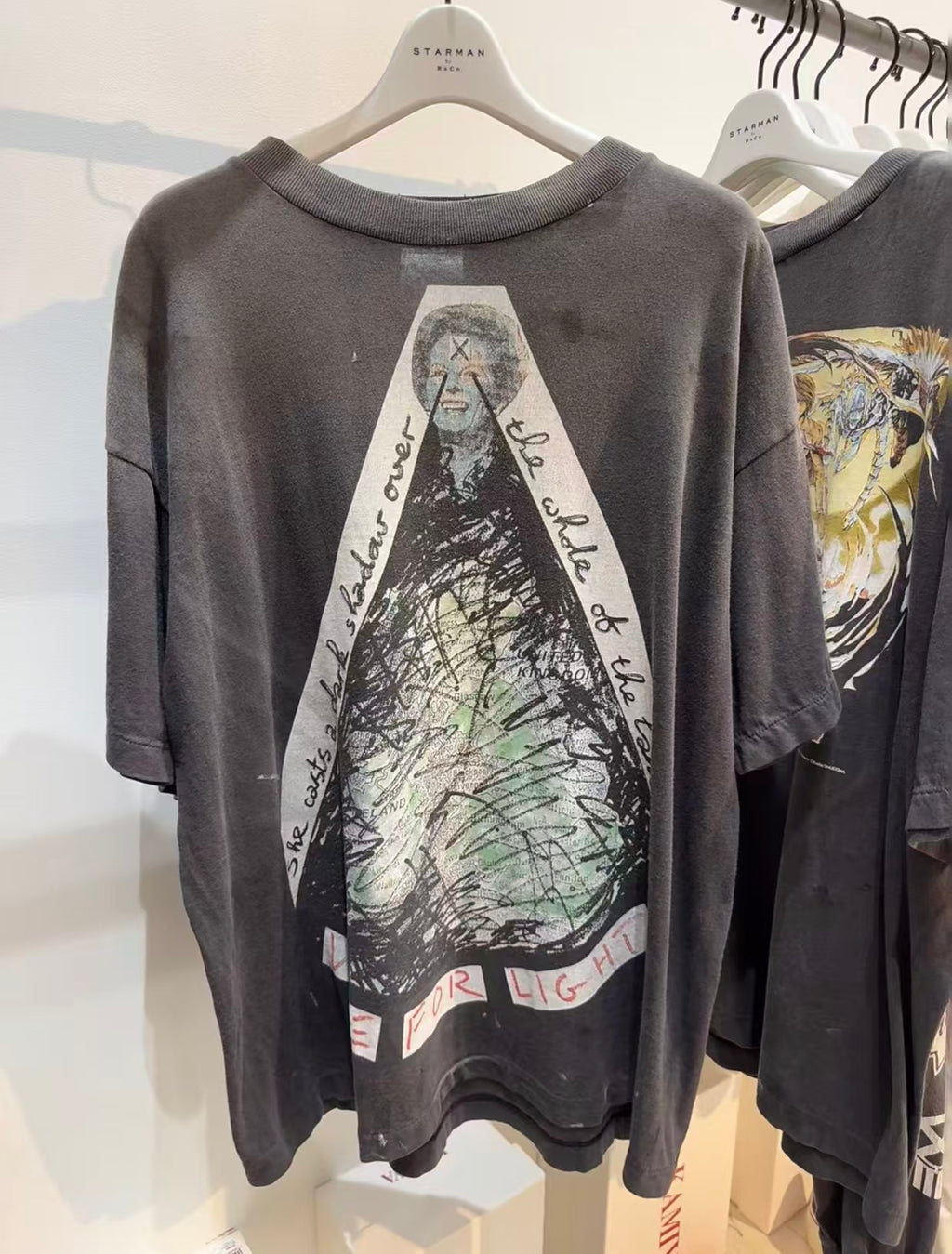 MSAINTM Portrait-Print Washed & Distressed Vintage-Style Tubular T-Shirt