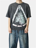 MSAINTM Portrait-Print Washed & Distressed Vintage-Style Tubular T-Shirt