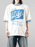 MSAINTM Contrasting-color ribbed cuffs Vintage-wash tubular T-shirt