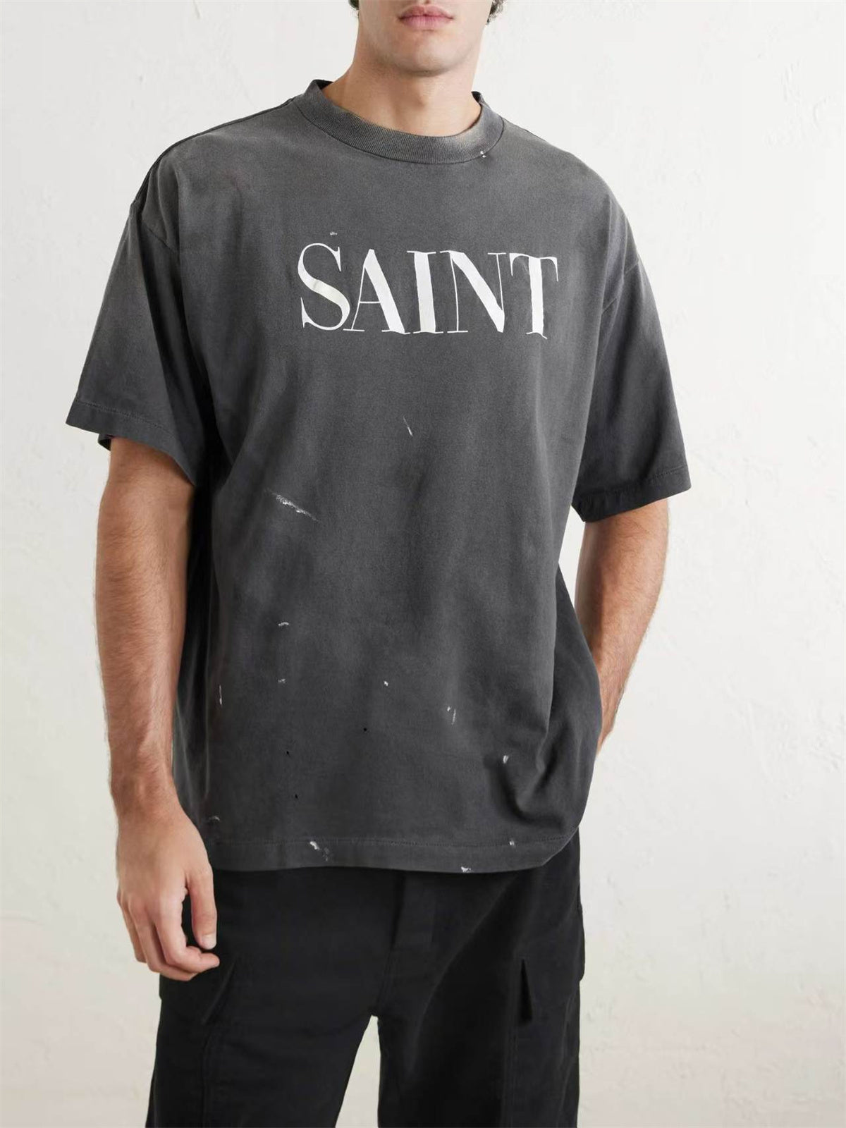MSAINTM 666 Print Vintage-style Distressed Tubular T-shirt