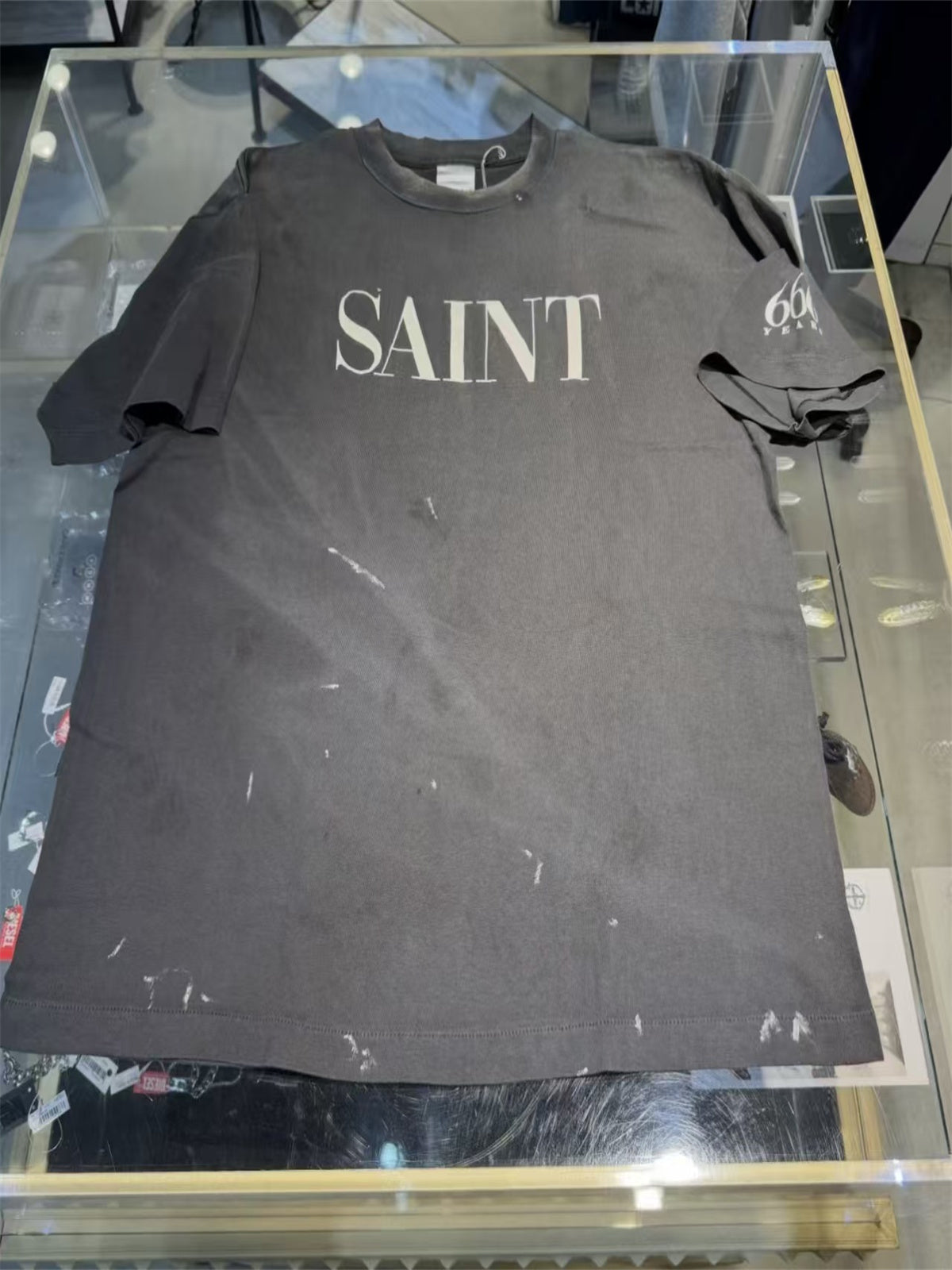 MSAINTM 666 Print Vintage-style Distressed Tubular T-shirt