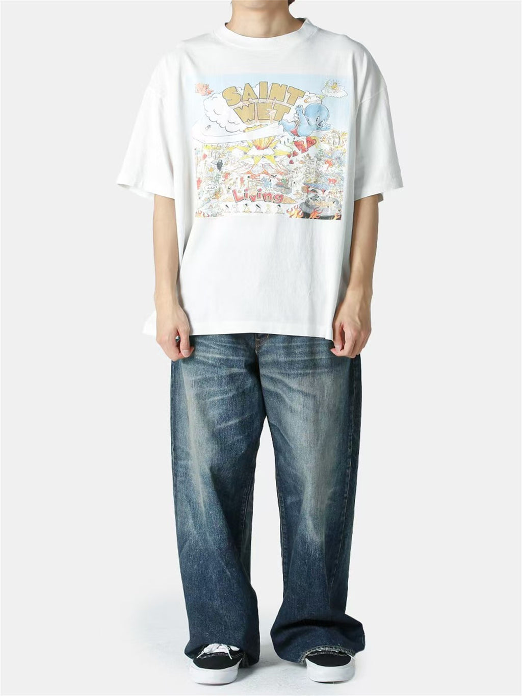 MSAINTM Kangli Digital Print T-Shirt Washed-finish tubular T-shirt with a vintage look