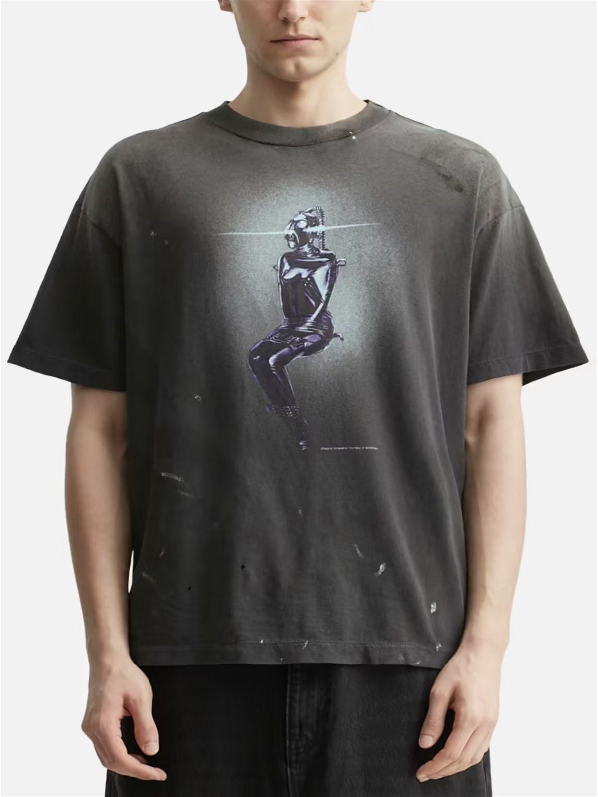 SAINT X hajime Collaboration Washed, distressed tubular T-shirt