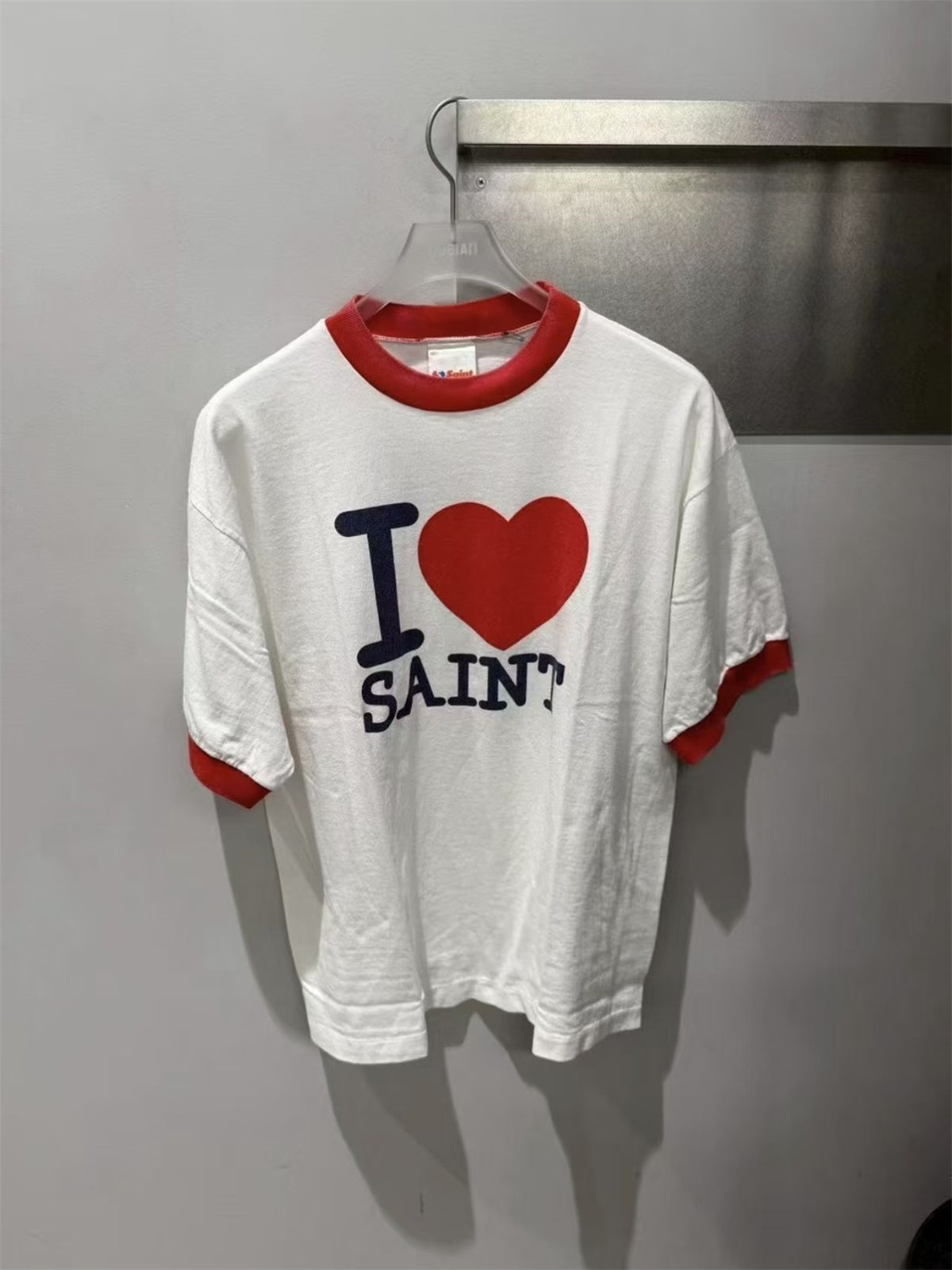MSAINTM Contrasting-color ribbed cuffs Vintage-wash tubular T-shirt