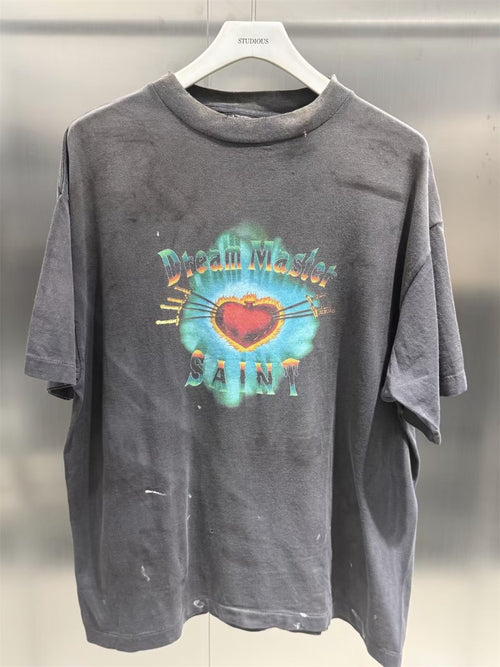 MSAINTM "Love Kangli" Digital Print T-Shirt Washed, Distressed Tubular T-Shirt