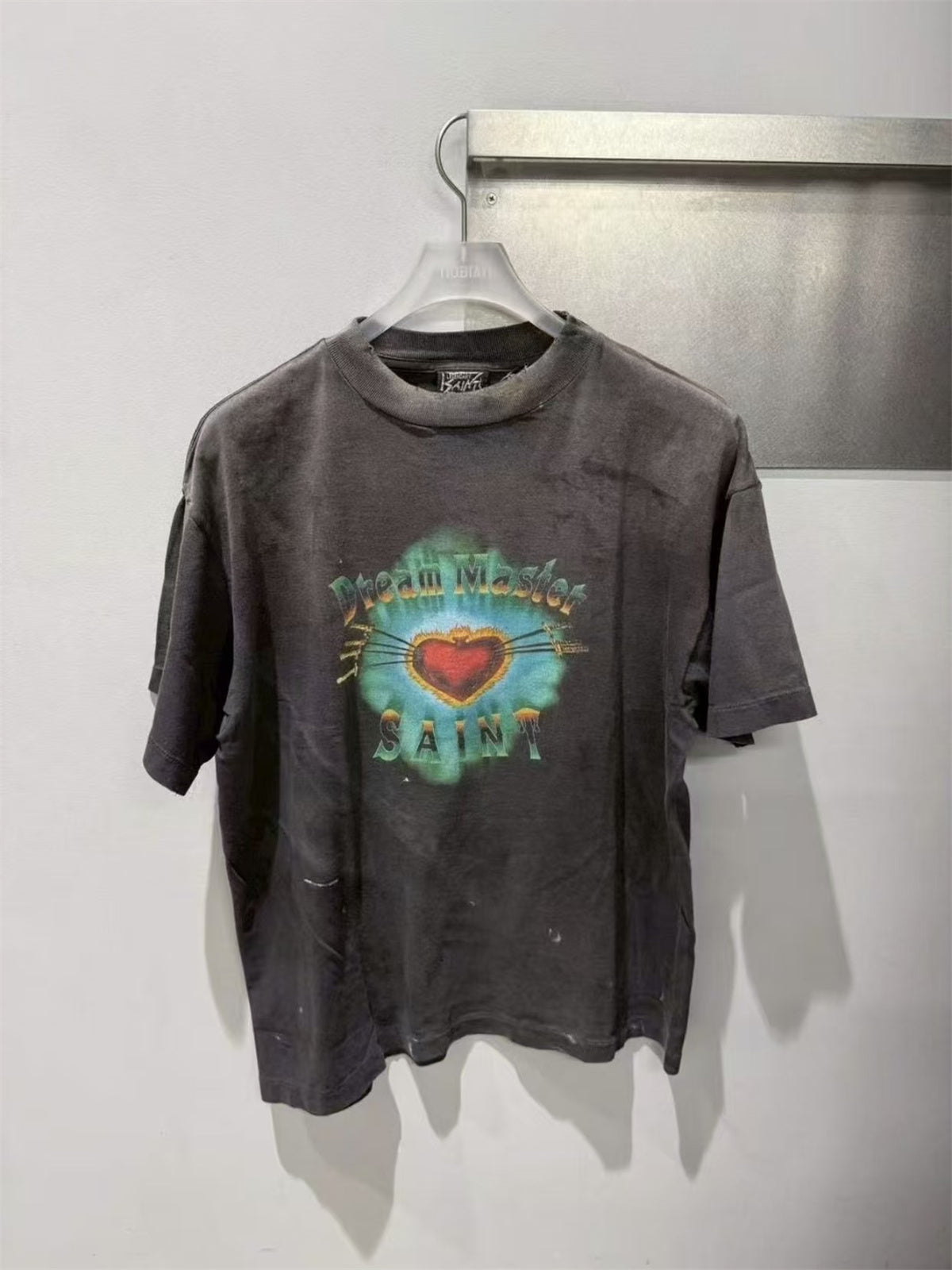 MSAINTM "Love Kangli" Digital Print T-Shirt Washed, Distressed Tubular T-Shirt