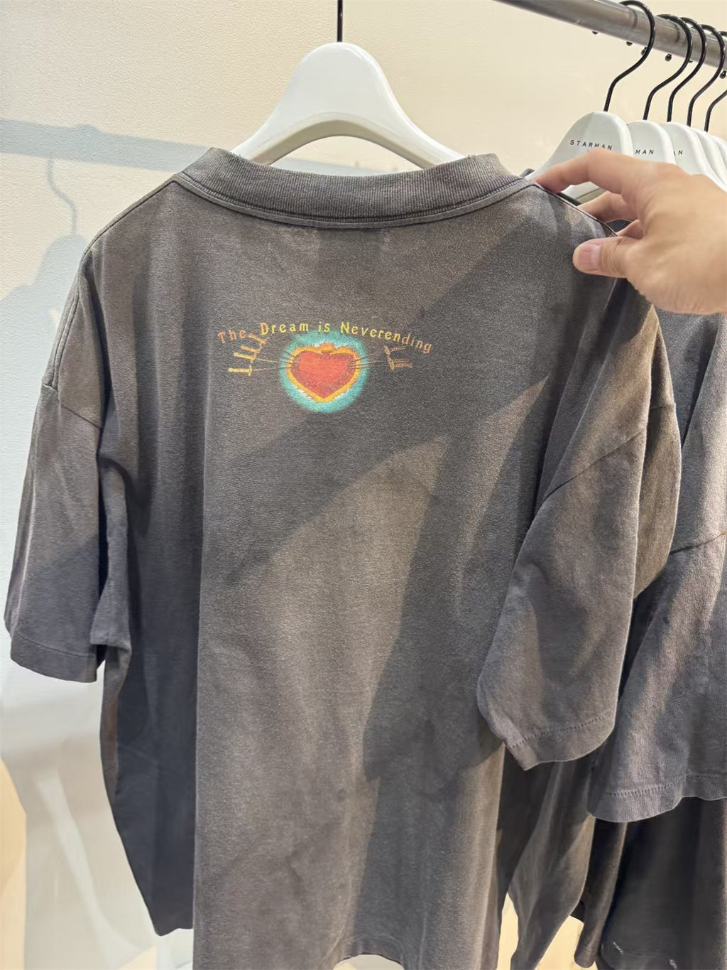 MSAINTM "Love Kangli" Digital Print T-Shirt Washed, Distressed Tubular T-Shirt