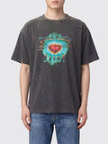 MSAINTM "Love Kangli" Digital Print T-Shirt Washed, Distressed Tubular T-Shirt