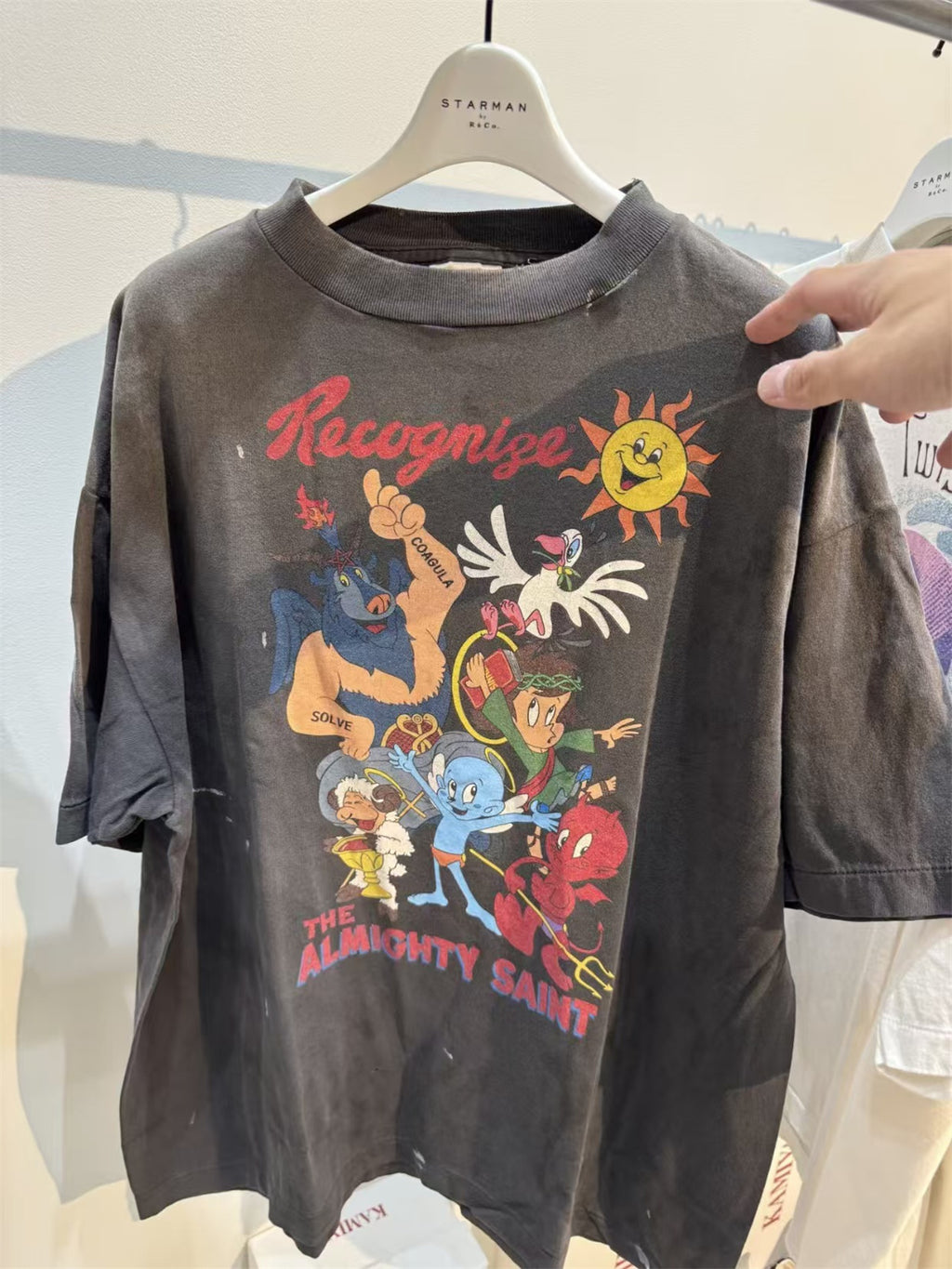 MSAINTM Smurf Print Washed & Distressed Tubular T-Shirt