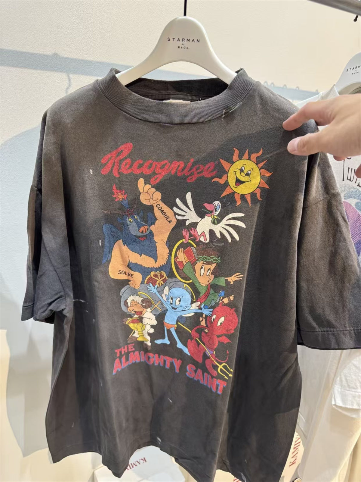 MSAINTM Smurf Print Washed & Distressed Tubular T-Shirt