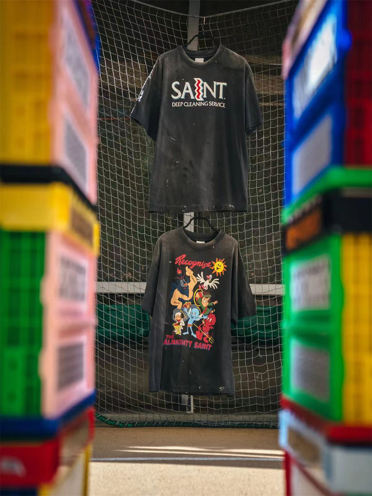 MSAINTM Smurf Print Washed & Distressed Tubular T-Shirt
