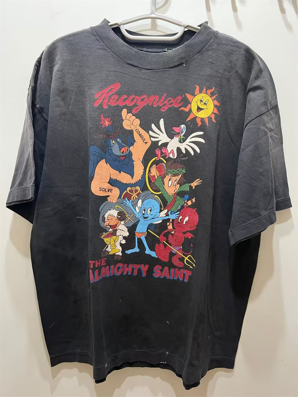 MSAINTM Smurf Print Washed & Distressed Tubular T-Shirt