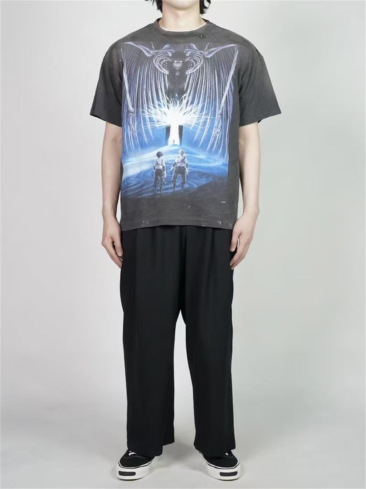 MSAINTM anime character. Tubular-knit T-shirt featuring a large-scale Conley-style print and a washed, distressed finish.