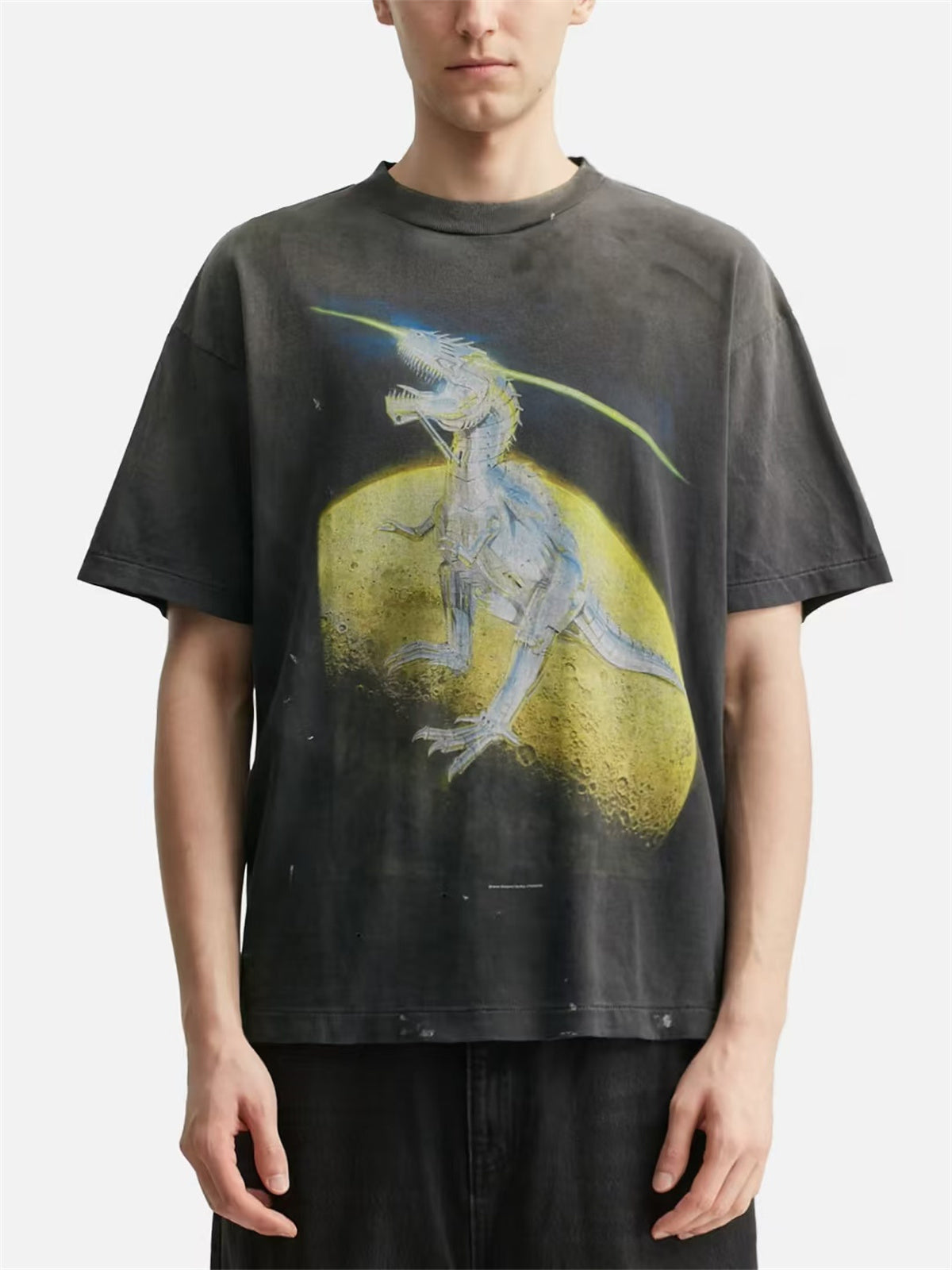 MSAINTM anime character. Tubular-knit T-shirt featuring a large-scale Conley-style print and a washed, distressed finish.（副本）